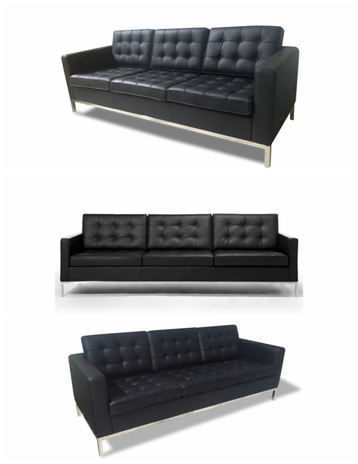 Modern  Black PU Leather Hotel Sofa Set Three Seat / Hotel Furniture Sleeper Sofa
