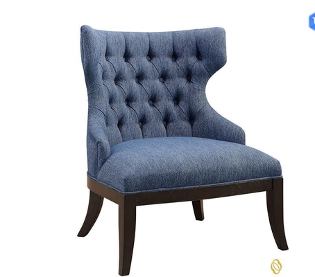 ODM Wooden Navy Blue Fabric Upholstery Chair Solid Wood Legs ISO18001 Approved