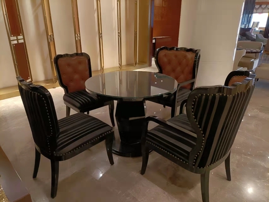 Gelaimei Leather Upholstery Glass Dining Table And Chairs Diameter 1 Meter