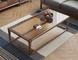 Solid Wood Frame Hotel Coffee Tables Tempered Glass Top Square Tea Table