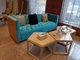 2200*900*800mm Gelaimei Wooden Frame Button Tufted Sofa Blue For Living Room