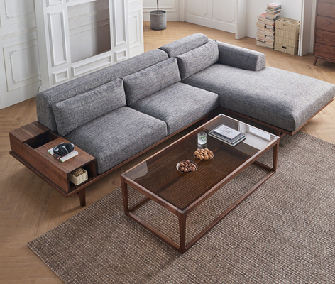 Solid Wood Frame Hotel Coffee Tables Tempered Glass Top Square Tea Table