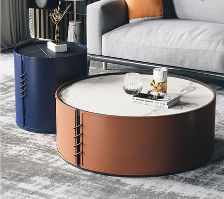 Round Hotel Coffee Tables Italian Style  Light Luxurious PU Finish Tea Table